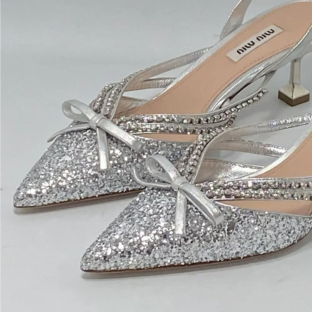 Miu Miu Jeweled Slingback Glitter Pumps size 37